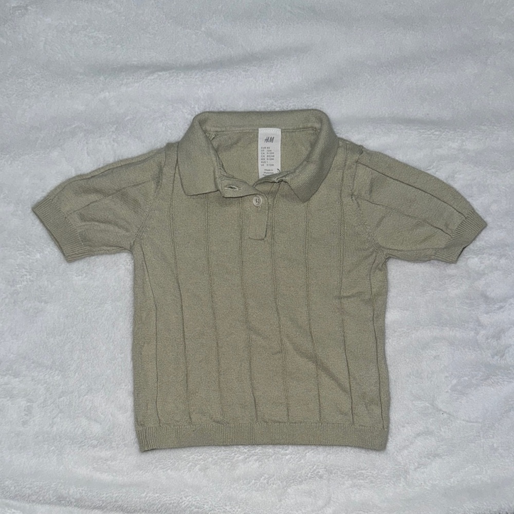 H&M Tan Knit Polo Shirt Casual Short-Sleeved